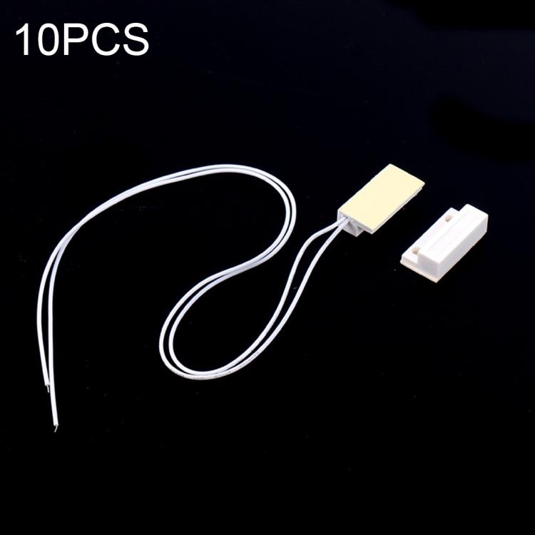 Magnetic door sensor switch with white wire lead and rectangular sensor modules
