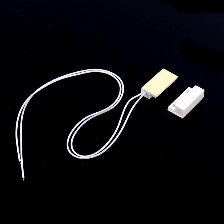 Magnetic door sensor switch kit: white wire with two rectangular sensor blocks