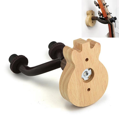 Light wood guitar/ukulele wall hook with black cradle pads and metal mounting plate