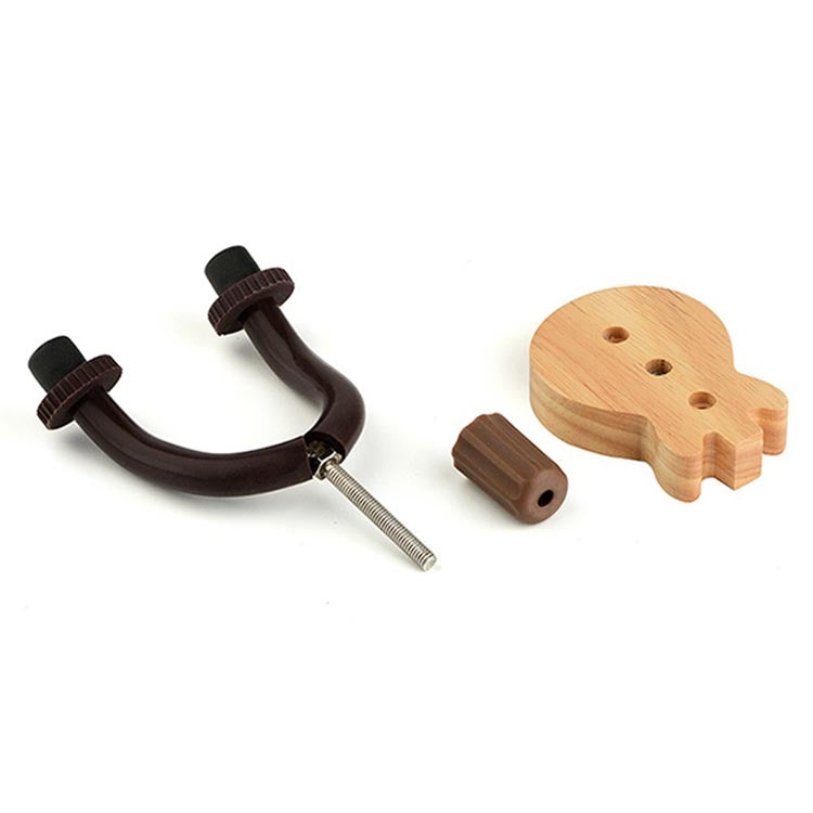 Brown wood guitar/ukulele wall hook with black cradle and included screw
