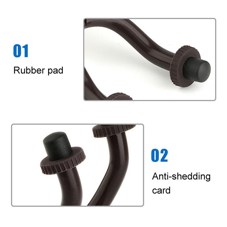Black rubber-padded guitar/ukulele hook supports with ridged grip ends
