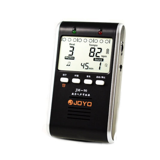 Black mini digital metronome tuner with LCD screen and LED indicator lights