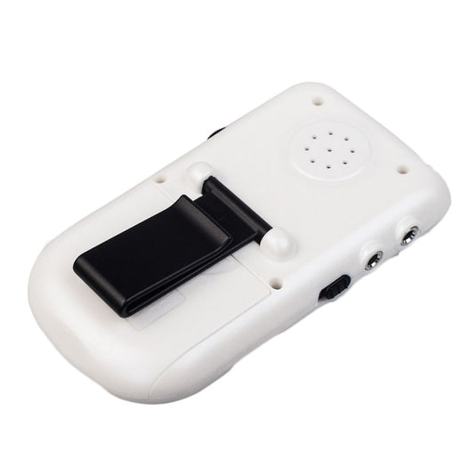 White mini electronic vocal metronome/tuner rear view with speaker and ports