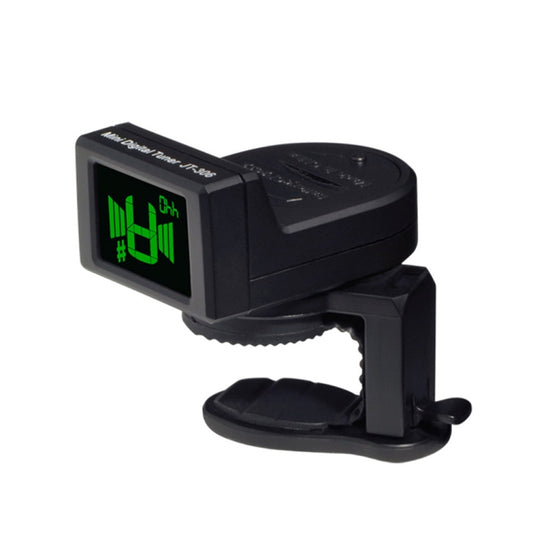 Black JOYO mini digital clip-on tuner with green LCD needle display