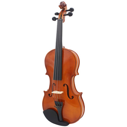 Full-size acoustic violin with amber-brown finish and dark fingerboard