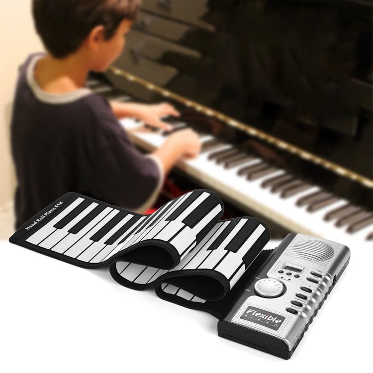 Flexible roll-up electronic keyboard piano with 61 keys and built-in speakers