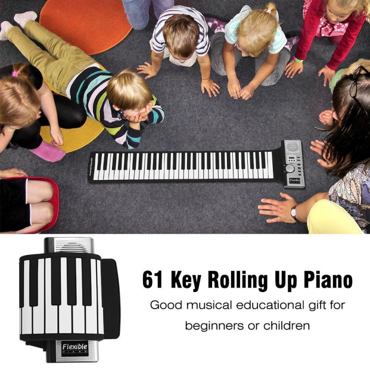 Flexible roll-up electronic keyboard piano with 61 keys and speaker panel