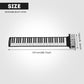 Roll-up 61-key keyboard piano with displayed size and thickness proportions