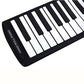 Flexible roll-up keyboard with black and white keys, compact folded design