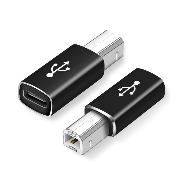 Type-C female to MIDI male adapter, black housing with USB-C plug and MIDI ports