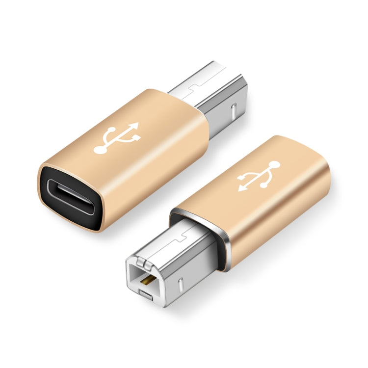 Type-C female to MIDI male adapter, gold housing with USB-C plug and MIDI ports