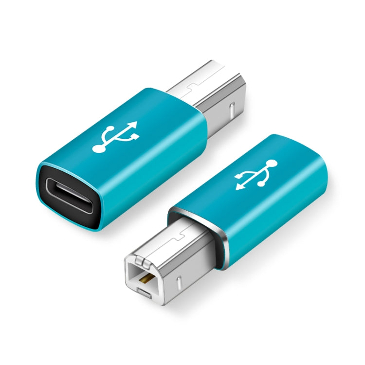 Type-C female to MIDI male adapter, blue housing with USB-C plug and MIDI ports