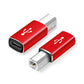 Type-C female to MIDI male adapter, red housing with USB-C plug and MIDI ports