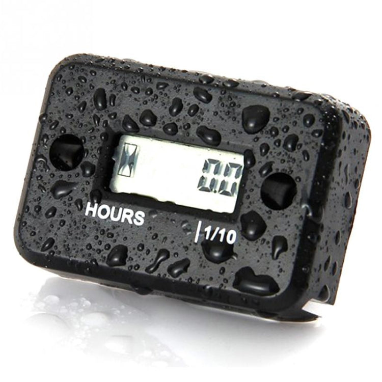Waterproof digital timer alarm clock, black housing with LCD hours display and buttons