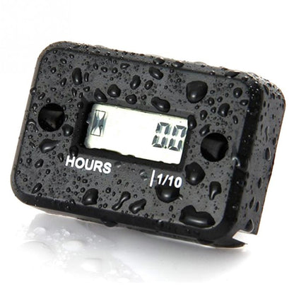 Waterproof digital timer alarm clock, black housing with LCD hours display and buttons