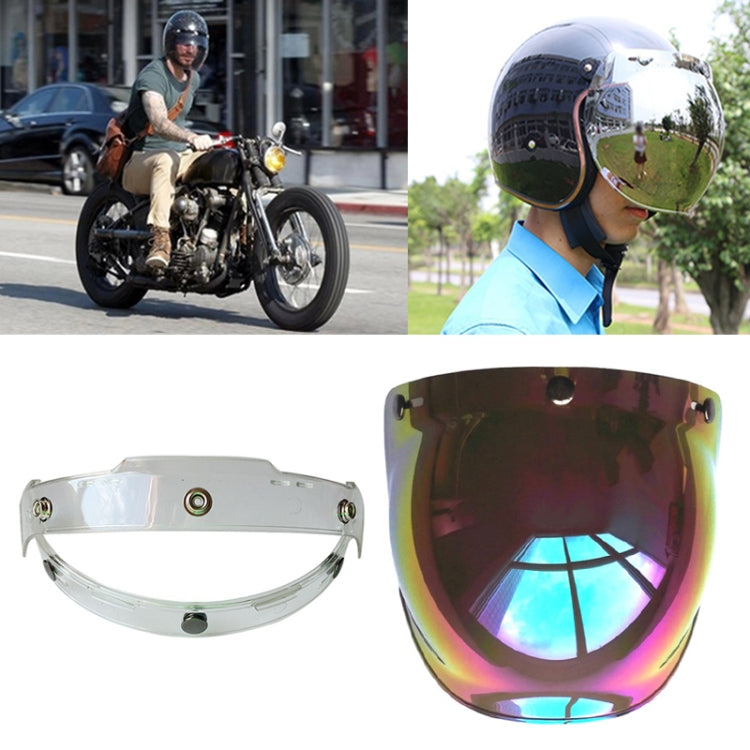 Motorcycle helmet bubble visor with dark-tinted lens and transparent frame