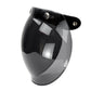 Motorcycle helmet bubble visor with black-tinted lens and side mounting tabs