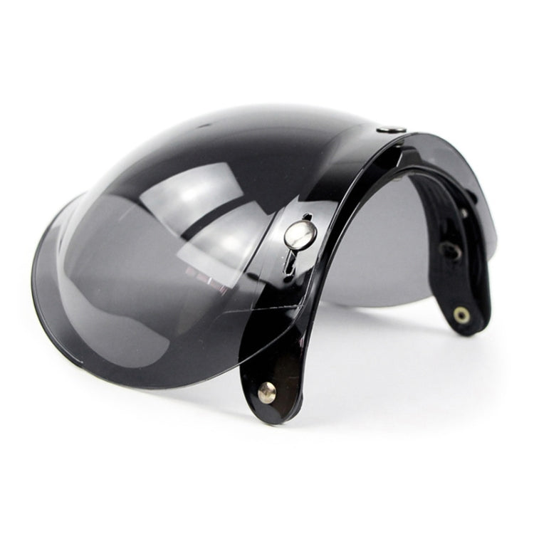 Motorcycle helmet bubble visor with smoked lens and black mounting frame