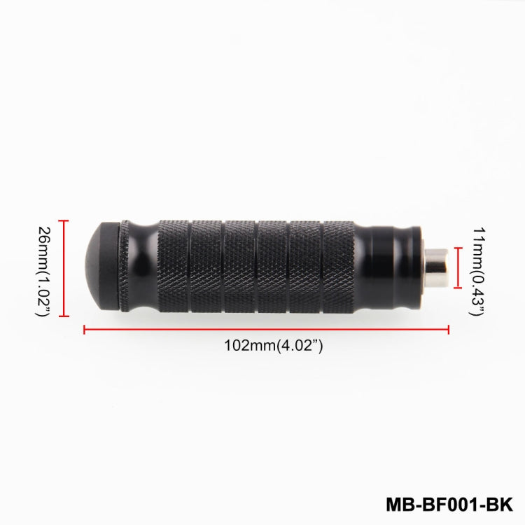 Black textured motorcycle footpegs, 102mm length, with metal mounting ends