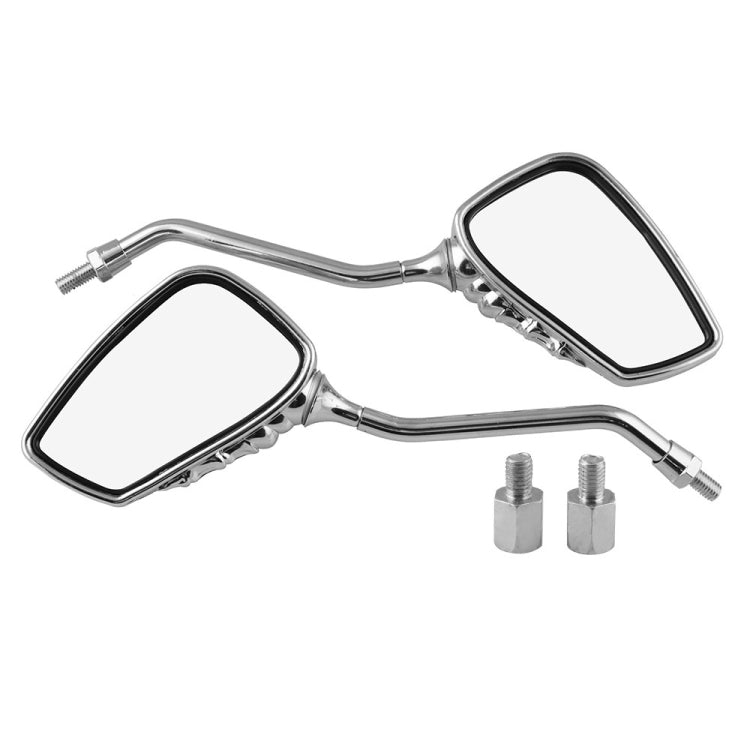 Chrome universal motorcycle rearview mirror pair with skeleton hand claw design