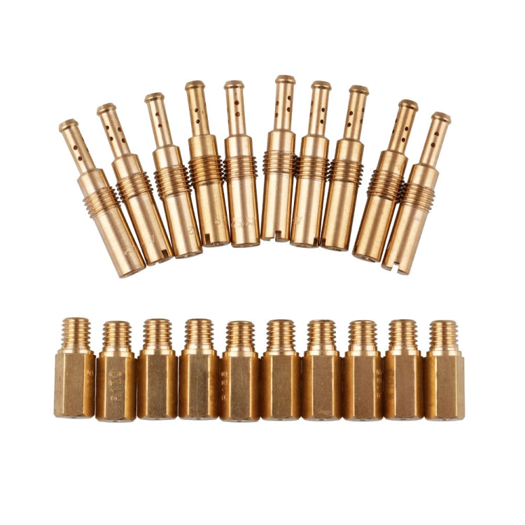 20-piece motorcycle carburetor injector set, brass-colored parts with nozzle tips