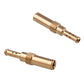 Pair of brass-colored carburetor injector nozzles with tiny side holes