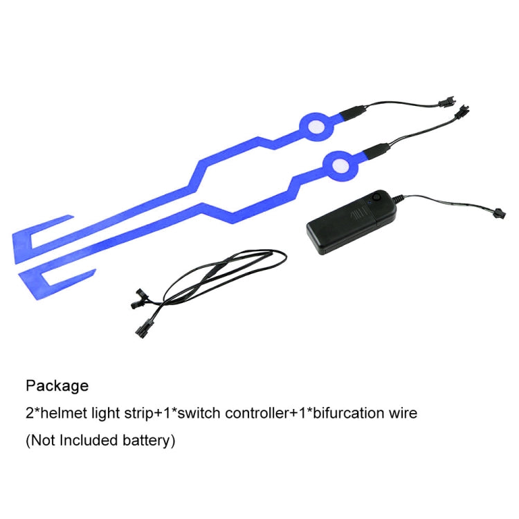 Blue universal helmet light strip set with controller, switch, and wire leads