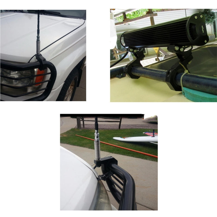 Black spotlight fixed clip bracket installed on vehicle front guard