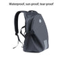 Dark gray soft motorcycle backpack with front straps and reflective logo patch
