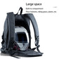 Dark gray motorcycle backpack with open helmet compartment and adjustable shoulder straps