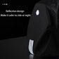 Dark gray motorcycle backpack with reflective logo and triple light stripes on side