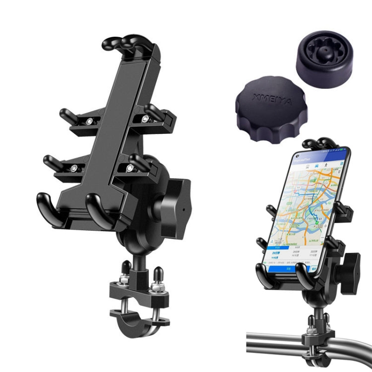 Motorcycle phone holder with U-shaped clamp, anti-theft cap, and phone mount bracket
