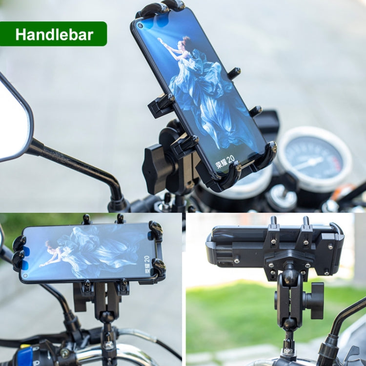Motorcycle handlebar phone holder bracket with adjustable side clamps and anti-vibration jaws