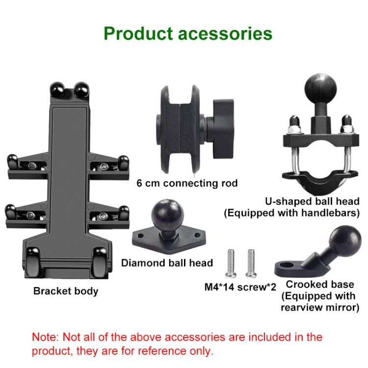 Motorcycle phone holder parts: U-shaped ball head bracket, connecting rod, screws and base