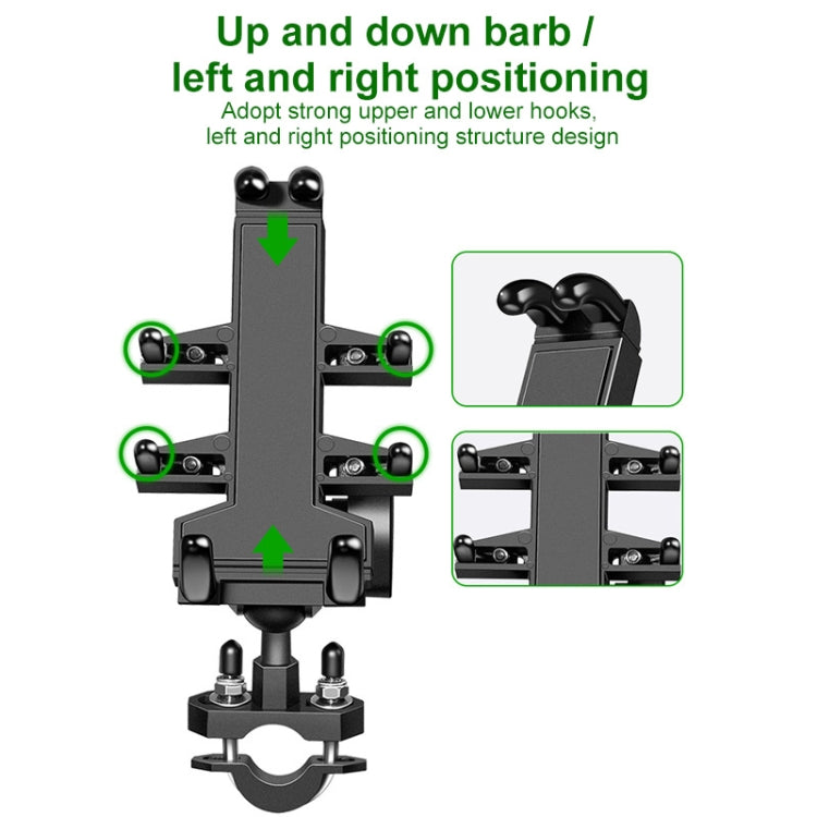 Motorcycle phone holder bracket with adjustable left-right hooks and U-shaped ball head