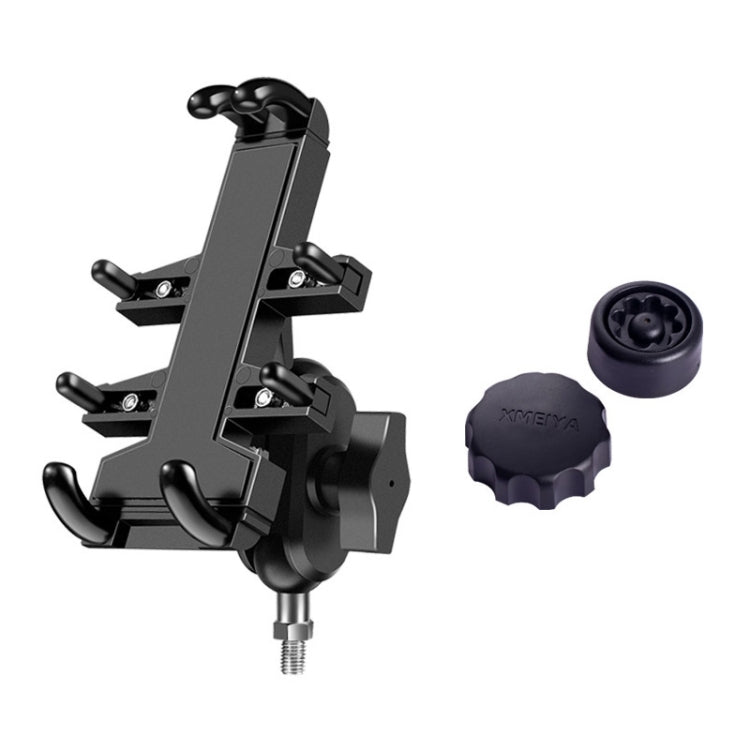 Motorcycle phone navigation holder with eight-jaw clamp and anti-theft knob cap