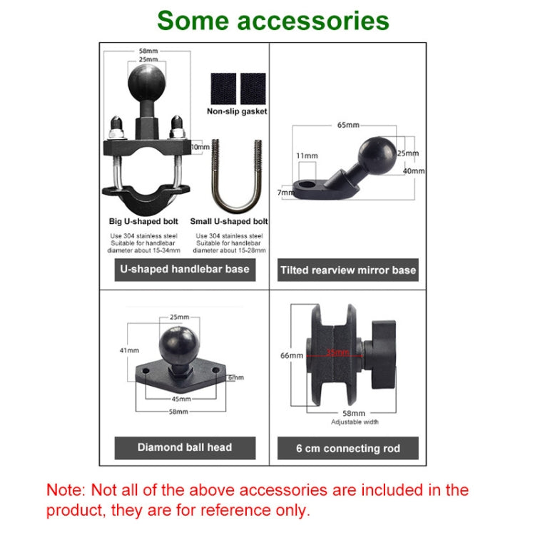 Motorcycle phone holder accessories diagram: ball head options and connecting rod