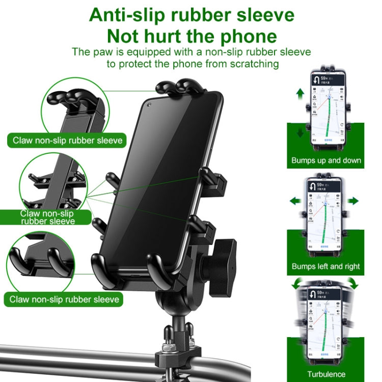 Motorcycle phone holder with non-slip rubber sleeves and adjustable mount parts