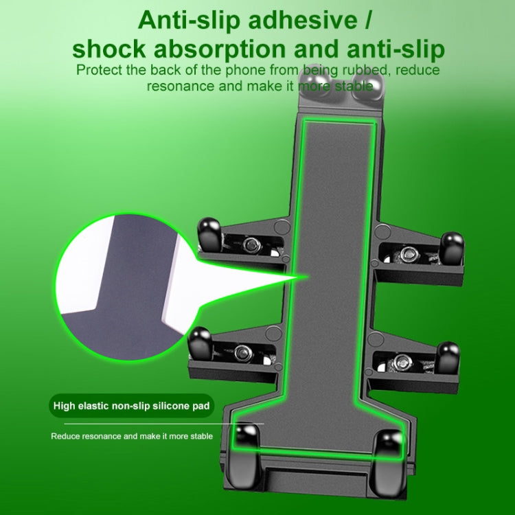 Motorcycle phone mount with anti-slip silicone pad for stable, non-rubbing phone grip