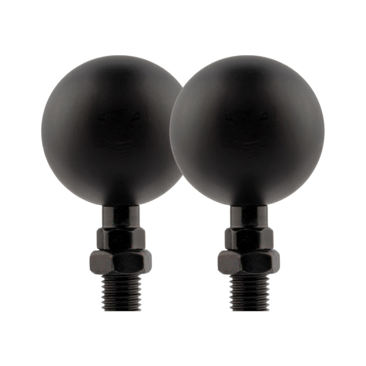 Pair of round black motorcycle LED turn signals with amber glow lens and mounting bolts