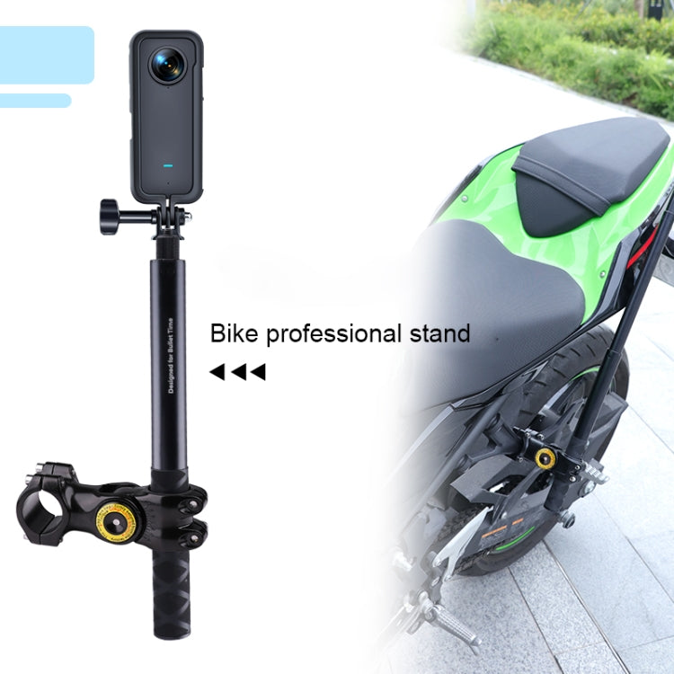 Bike camera mount with vertical selfie stick stand holding a smartphone