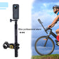 Bike camera mount with selfie stick stand and smartphone attached to handlebar