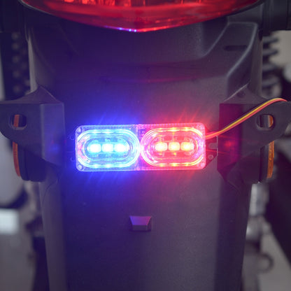 Motorcycle strobe tail light with blue and red dual LED oval modules