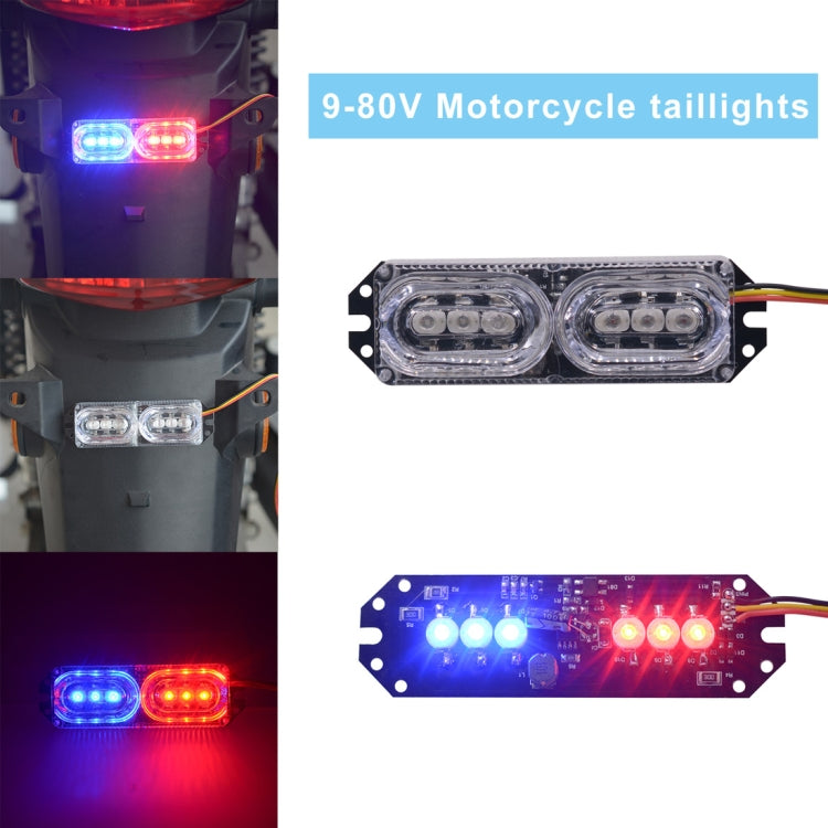 Motorcycle strobe tail light bar with blue/red glow and wire harness