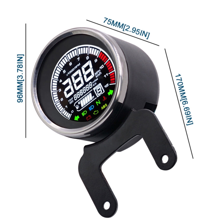 LED motorcycle digital tachometer meter with silver bezel and black bracket