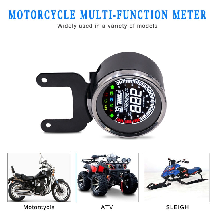 LED motorcycle multi-function digital meter with circular display and black bracket mount