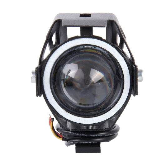 Black LED projector headlamp with front glass lens and metal mounting hardware