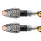 Two triangular LED turn signal lights with amber lens, black body, threaded mounting ends