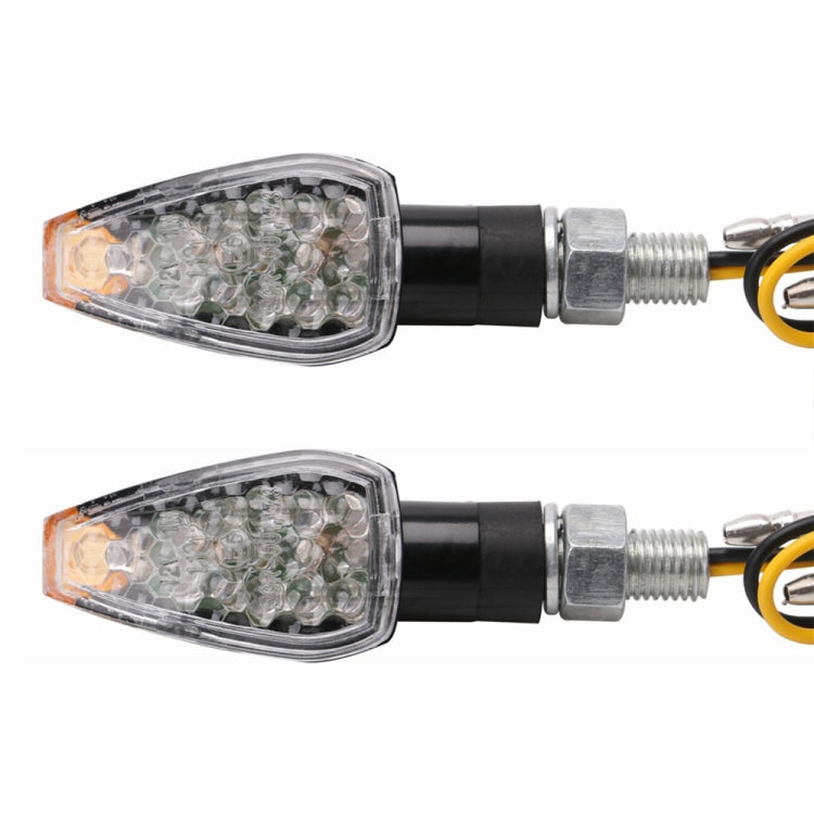 Two triangular LED turn signal lights with amber lens, black body, threaded mounting ends