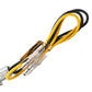 Motorcycle turn signal LED with triangular amber lens and yellow/black wire leads